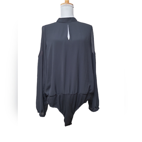 New York & Company Tops - NEW YORK & COMPANY SHIRT WOMENS XL BLACK LONGSLEEVE BODYSUIT TOP KEYHOLE